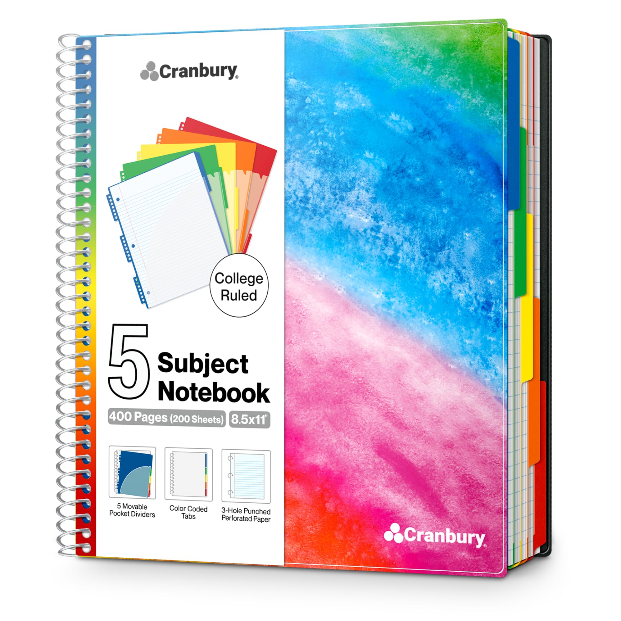 Amazon.com : CRANBURY 5-Subject Notebook College Ruled